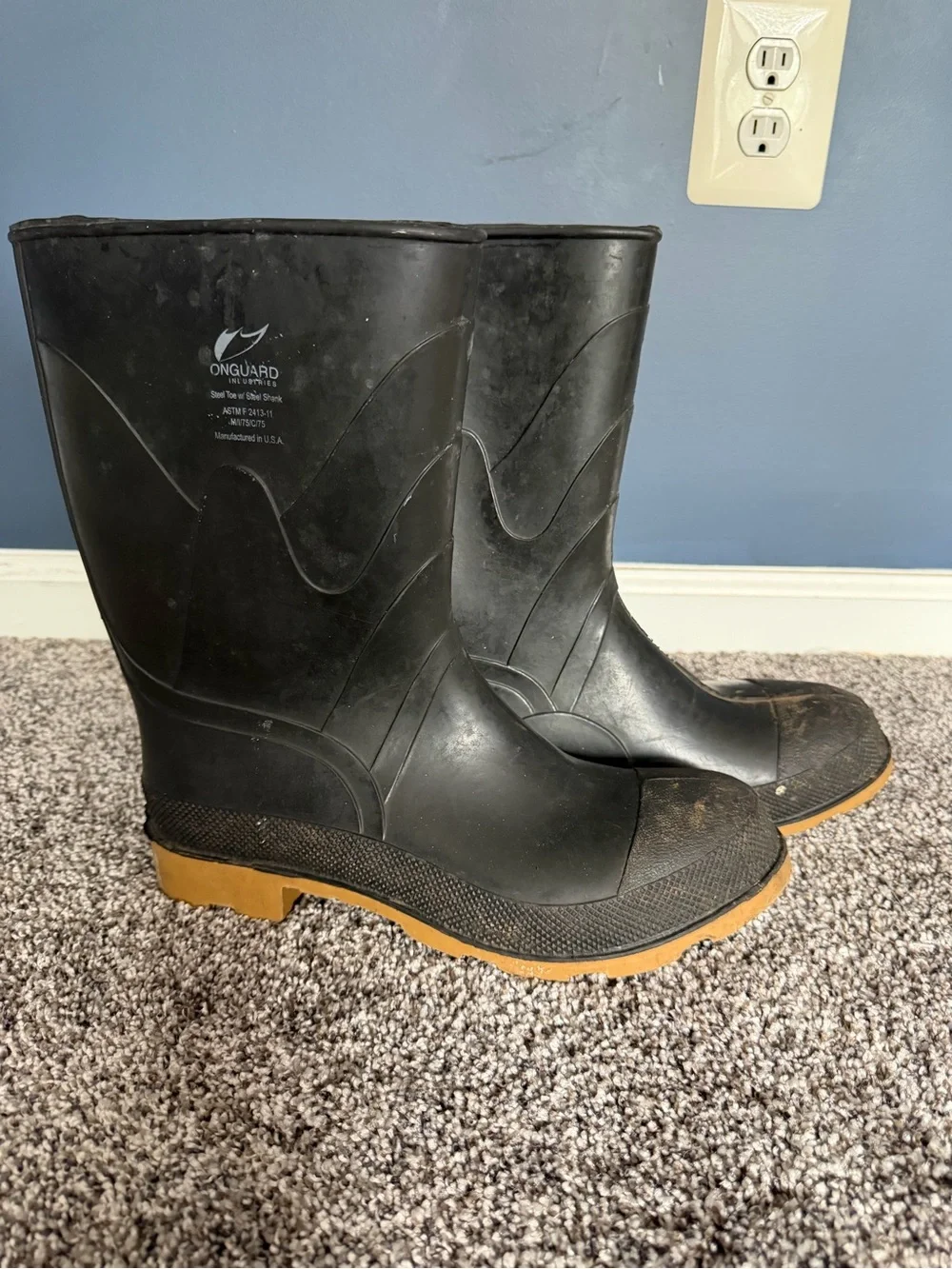 Onguard Black Rubber Work Boots with Brown Sole - Men's